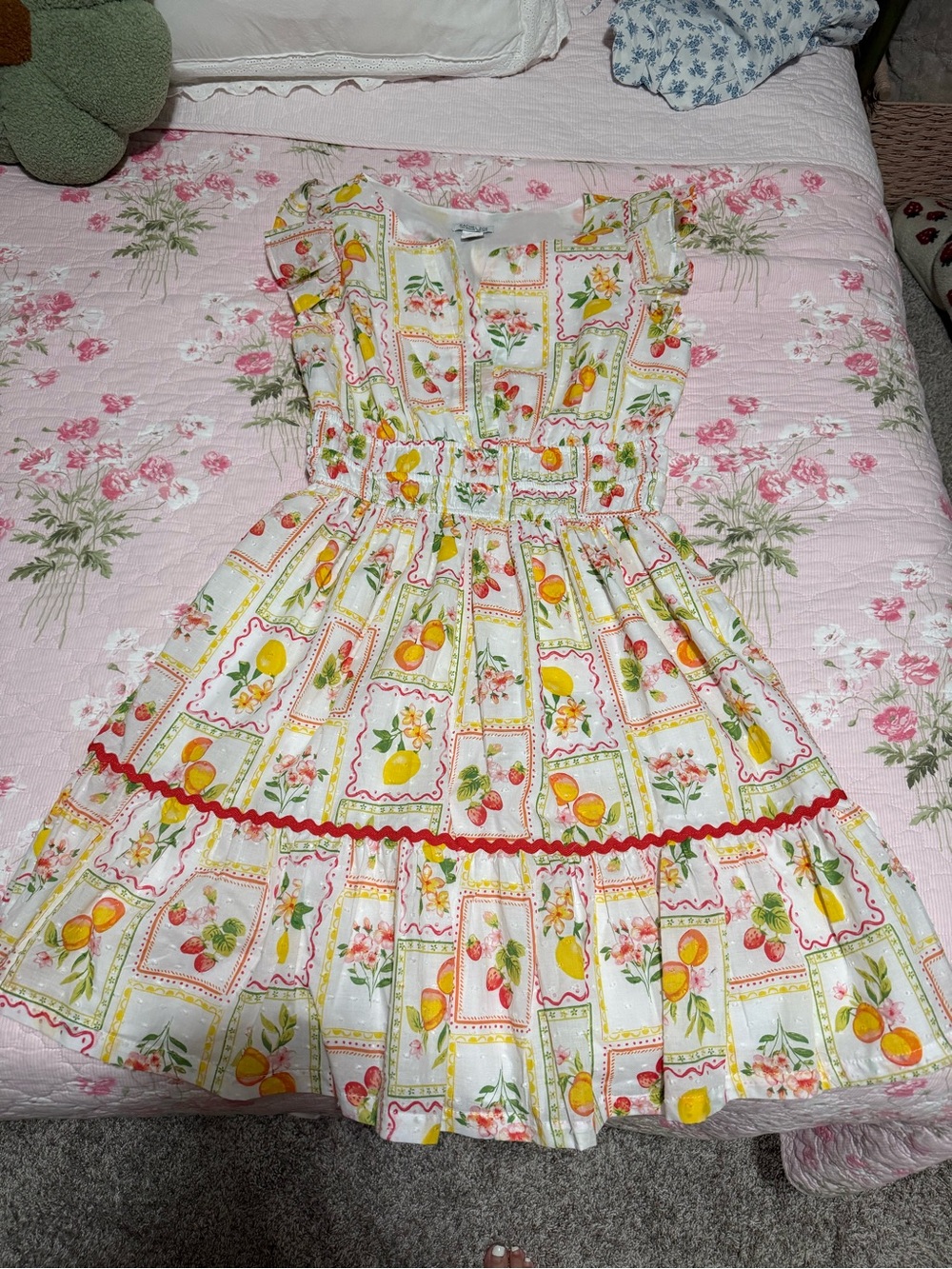 Rachel Zoe White Dress with Yellow Lemon & Red Strawberry Print